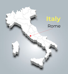 Italy 3d map with borders of regions and it’s capital