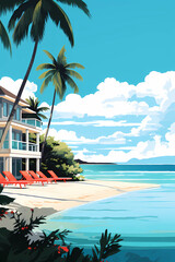 Fototapeta premium Illustration of a beautiful view of a tropical island