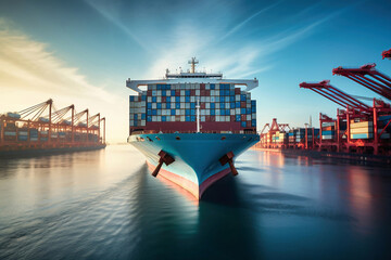 Global business logistics import-export cargo. Cargo ship with sea containers on board in the port....