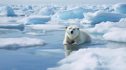 Arctic white bear on Ice sheets melting in the arctic ocean or waters
