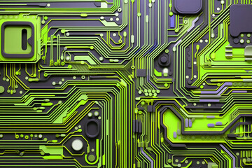 The printed circuit board of a modern computer. Motherboard for electronic systems and equipment.