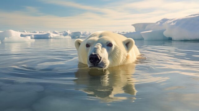 Arctic white bear on Ice sheets melting in the arctic ocean or waters