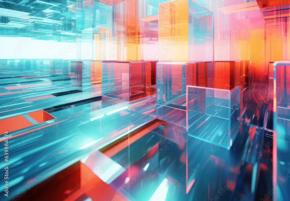 Poster 3d render abstract background with dynamic glass elements-experience the elegance of translucent gla