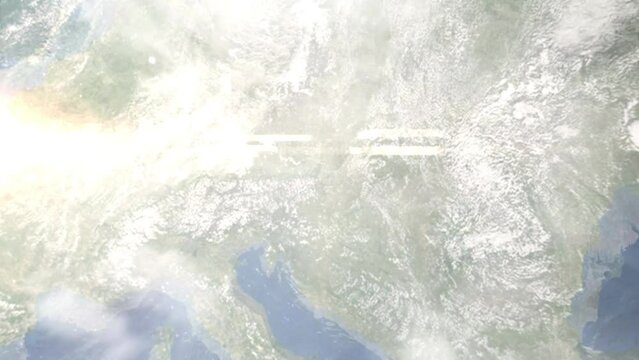 Zoom in from space and focus on Wiener Neustadt, Austria. 3D Animation. Background for travel intro. Elements of this image furnished by NASA