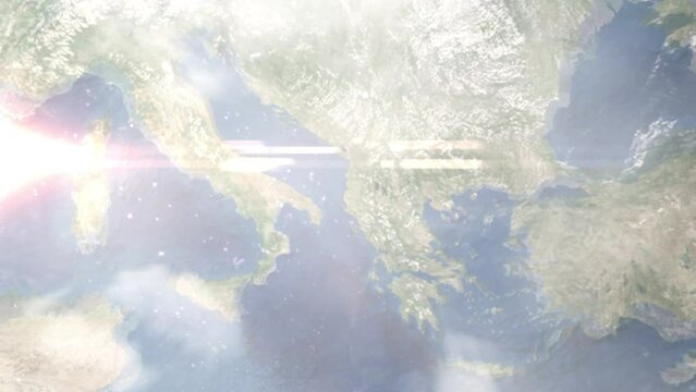 Zoom in from space and focus on Fier, Albania. 3D Animation. Background for travel intro. Elements of this image furnished by NASA