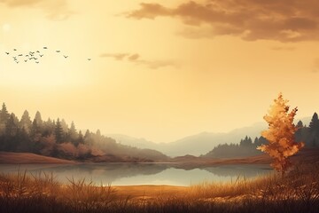 Fototapeta na wymiar Autumn landscape with lake and forest. 