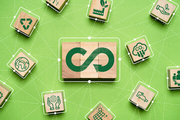 Eternity, endless unlimited , infinity symbol of circular economy linkage connection with...