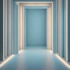 3d blue pastel render futuristic of a empty room corridor as backdrop.