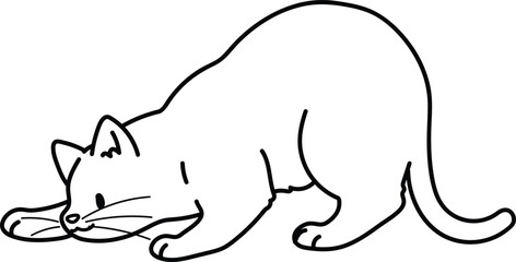 Simple and adorable illustration of cat playing and hunting with only outlines