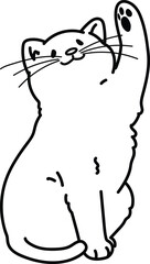 Simple and adorable illustration of cat playing raising paw with only outlines