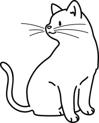 Simple and adorable illustration of cat sitting looking sideways with only outlines