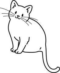 Simple and adorable illustration of cat sitting with only outlines