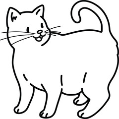 Simple and adorable illustration of happy cat talking with only outlines