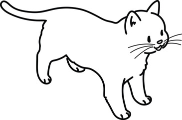 Simple and adorable illustration of cat smiling top view with only outlines