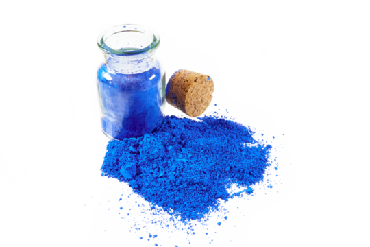 blue pigment powder with glass bottle isolated transparent png