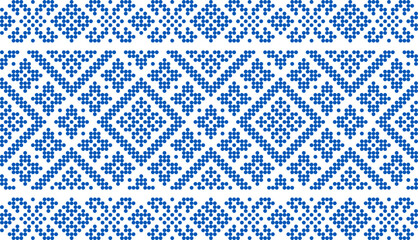 Vector illustration of Ukrainian ornament in ethnic style, identity, vyshyvanka, embroidery for print clothes, websites, banners. Background. Geometric design, border, copy space, frame