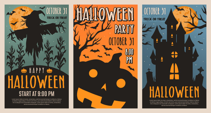 Halloween party colorful set posters