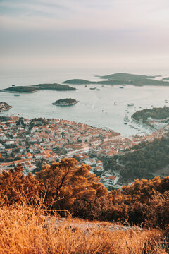 Vintage city of Hvar and Paklinski Islands panorama