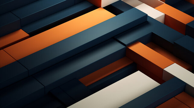 3D wallpaper of geometrical orange and blue