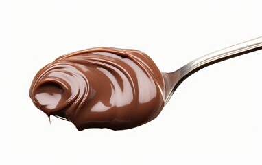 Spoon of melted chocolate hazelnut cream isolated on a white background