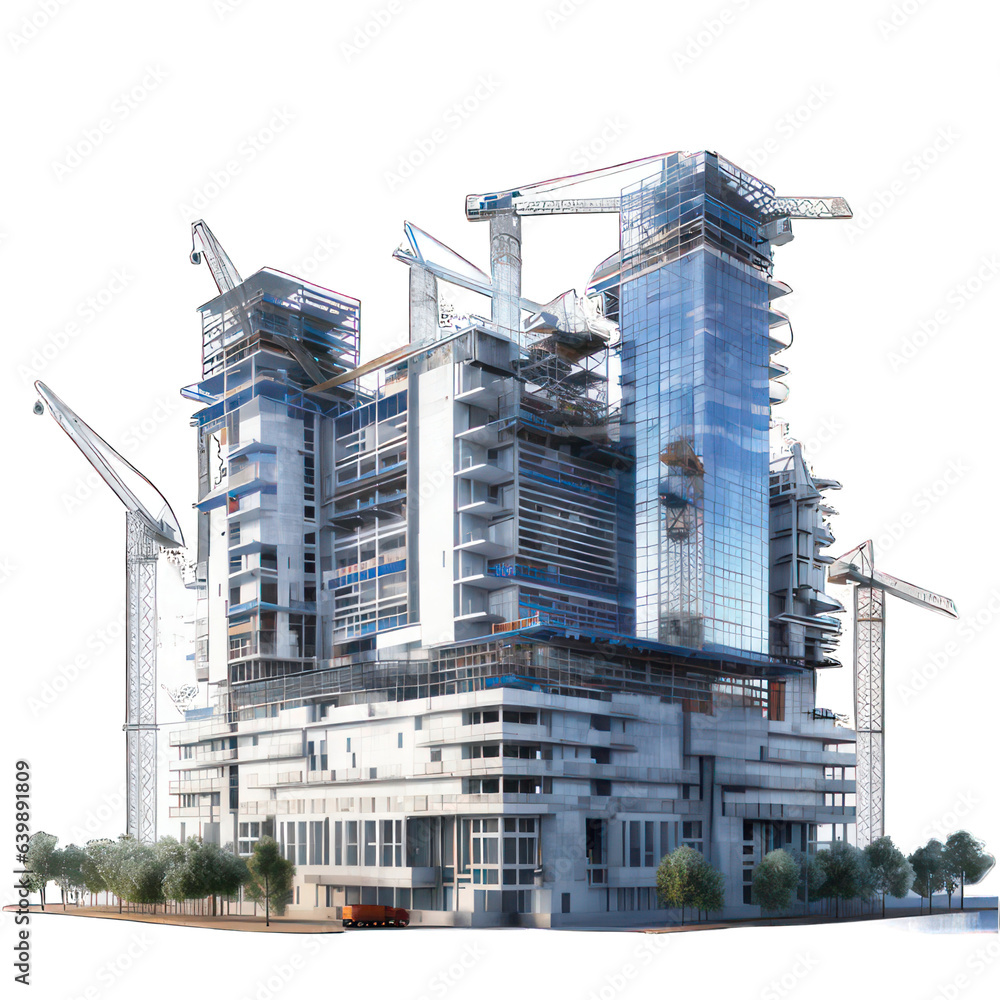 Poster skyscraper under construction isolated on white created with generative ai