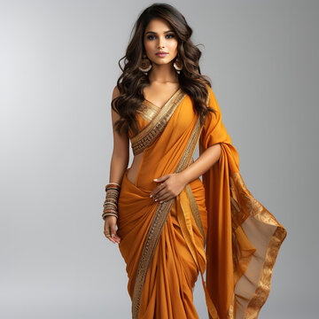 Gorgeous Indian woman wearning nauvari saree in maharastrian look, maharastra culture