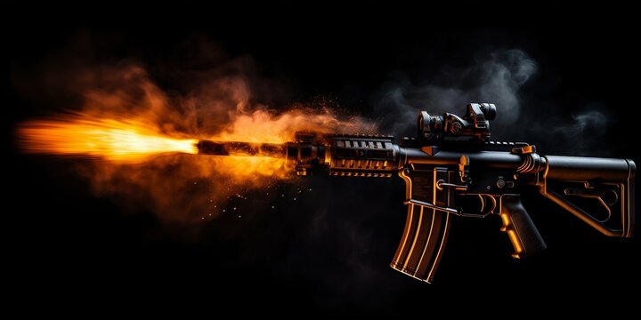 Intense Muzzle Flash from Rifle Firing. Generative ai