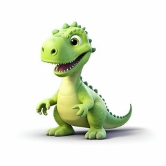 Fototapeta premium Bright Funny Dino Isolated on White Background. Generative ai