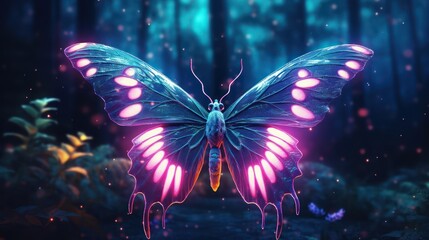 Big shining butterfly in magical forest 