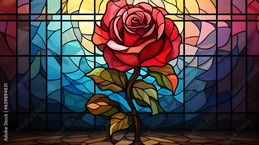 Wall mural rose stained glass window retro colors