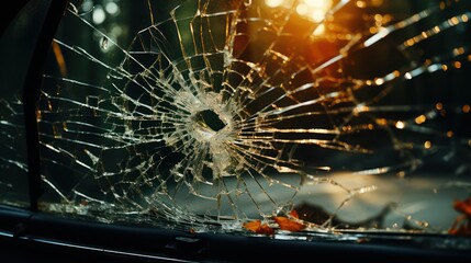 Car glass window surface broke