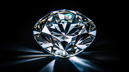 A brilliantly cut diamond against a dark background