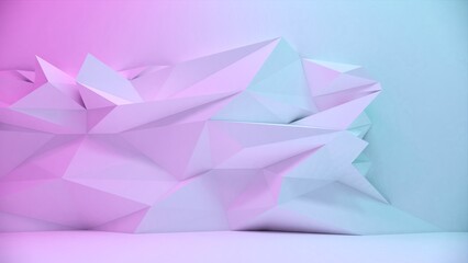 3d rendering of purple and blue abstract geometric background. Sci-Fi illustration. Cyberpunk concept.