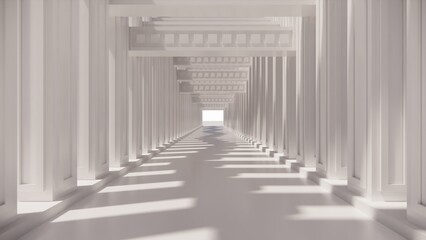 3D rendering of white corridor with classic concept