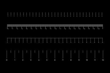 Graduated ruler vector illustration on a background. Inch and centimeter ruler vector illustration. Various measurement scales with divisions.