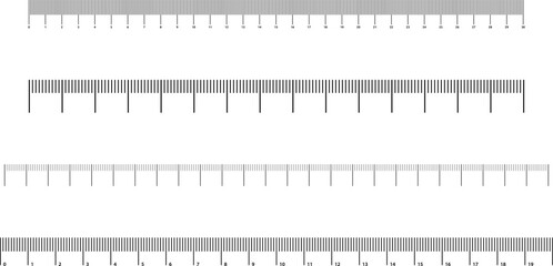 Graduated ruler vector illustration on a background. Inch and centimeter ruler vector illustration. Various measurement scales with divisions.