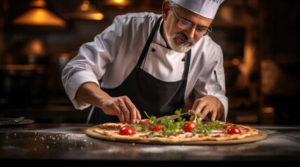 Fototapeta na wymiar Chef cooks pizza in the oven.