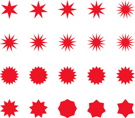 Starburst sticker set - collection of special offer sale oval and round shaped sunburst labels and badges. Promo stickers with star edges. Vector icons in Simple flat vintage style.