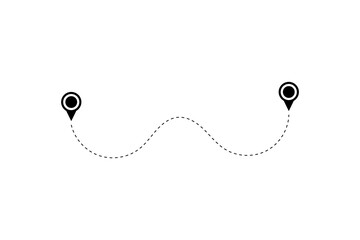 Route icon - two points with dotted path and location pin. Route location icon two pin sign and dotted line.