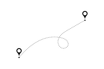 Fototapeta premium Route icon - two points with dotted path and location pin. Route location icon two pin sign and dotted line.