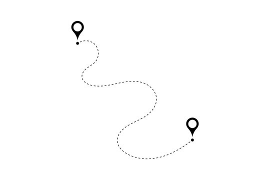 Route icon - two points with dotted path and location pin. Route location icon two pin sign and dotted line.