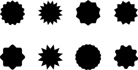 Set of vector starburst, sunburst badges. Black icons in Simple flat style vintage stickers, labels.