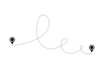 Fototapeta premium Route icon - two points with dotted path and location pin. Route location icon two pin sign and dotted line.