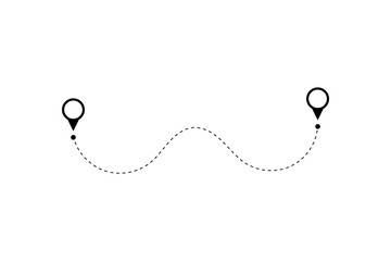 Route icon - two points with dotted path and location pin. Route location icon two pin sign and dotted line.