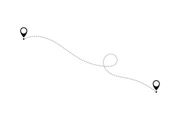 Fototapeta premium Route icon - two points with dotted path and location pin. Route location icon two pin sign and dotted line.