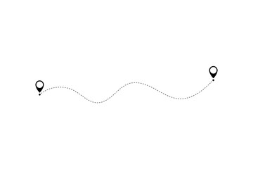 Route icon - two points with dotted path and location pin. Route location icon two pin sign and dotted line.