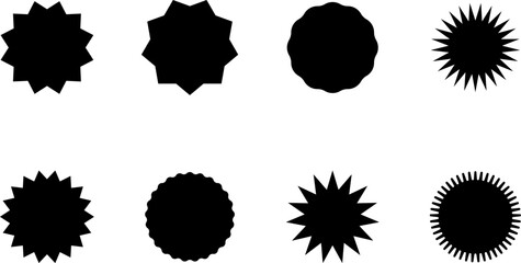 Set of vector starburst, sunburst badges. Black icons in Simple flat style vintage stickers, labels.