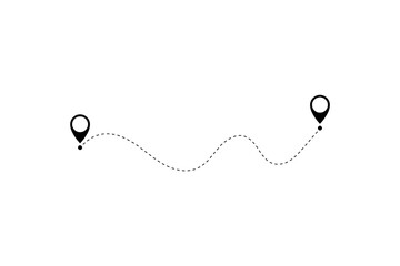 Route icon - two points with dotted path and location pin. Route location icon two pin sign and dotted line.