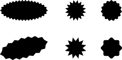 Set of vector starburst, sunburst badges. Black icons in Simple flat style vintage stickers, labels.