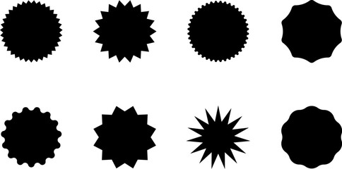 Set of vector starburst, sunburst badges. Black icons in Simple flat style vintage stickers, labels.